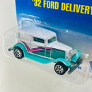 1995 Hot Wheels 32 Ford Delivery 135 blanco con turquesa 7SP base ZAMAC