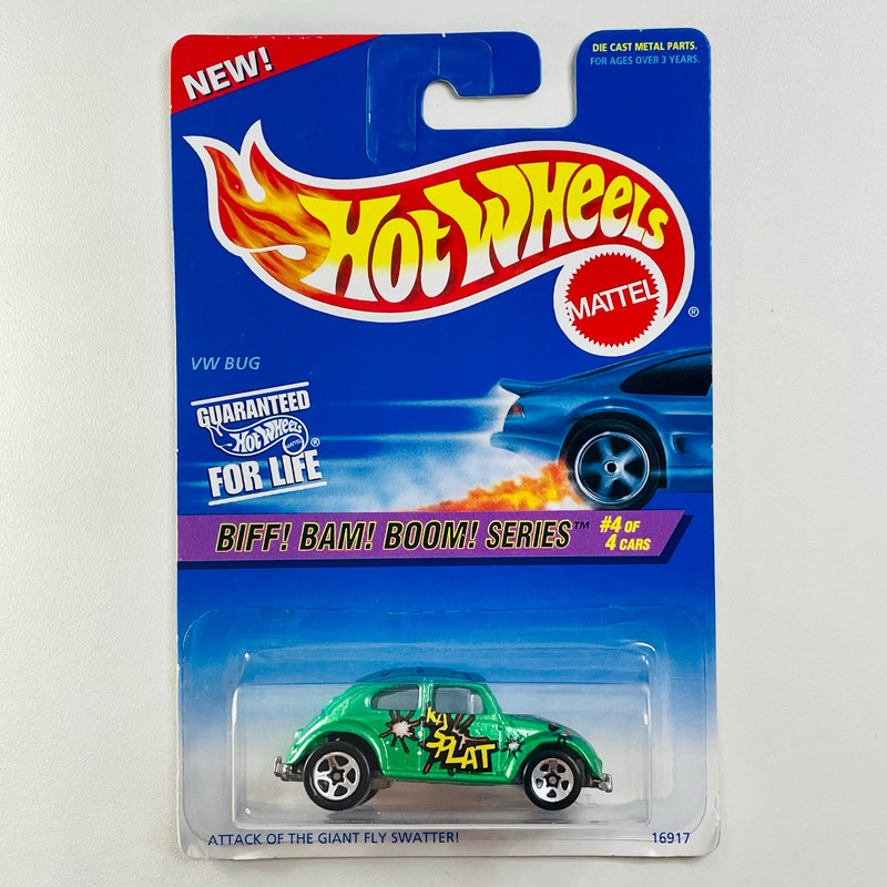 1997 Hot Wheels Biff! Bam! Boom! Series Volkswagen VW Bug verde metálico 5SP base ZAMAC