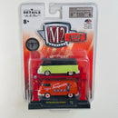 2017 M2 Machines Auto-Lift 2 Pack Set de 2 1960 VW Volkswagen Delivery Van USA Model R16 verde y rojo Llantas de Goma