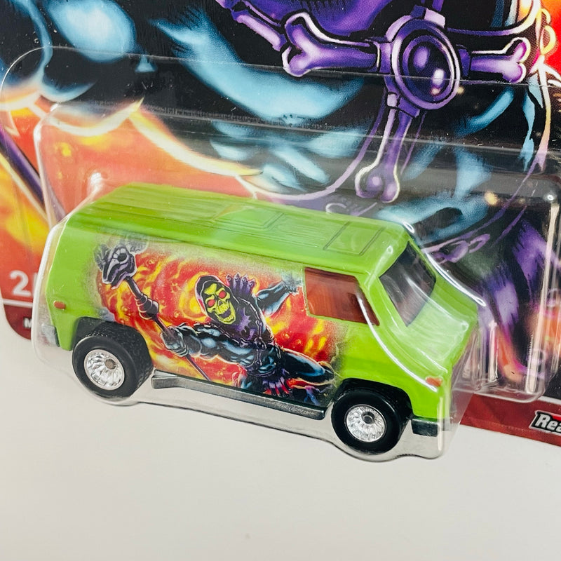 2021 Hot Wheels Pop Culture Masters of the Universe He-Man Skeletor 70s Van verde Llantas de Goma RR base ZAMAC