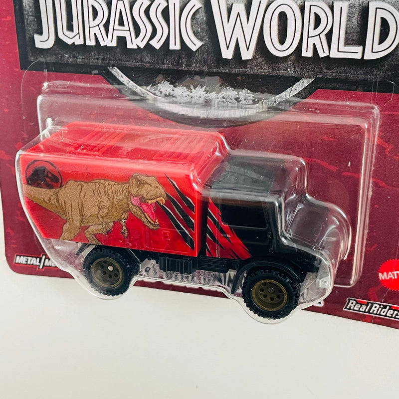 2022 Hot Wheels Premium Pop Culture Jurassic World Mercedes Benz Unimog U 1300 rojo con negro Llantas de Goma RR