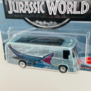 2022 Hot Wheels Premium Pop Culture Jurassic World HW Tour Bus celeste metálico Llantas de Goma RR base ZAMAC