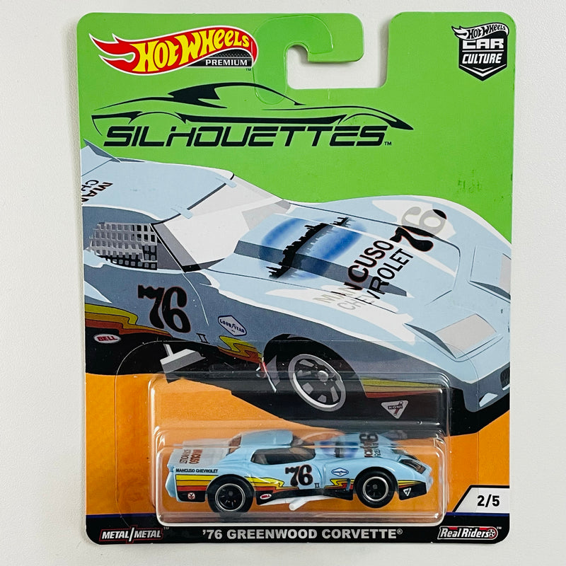 2019 Hot Wheels Premium Car Culture Silhouettes 76 Greenwood Corvette celeste Llantas de Goma RR
