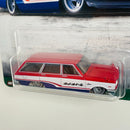 2021 Hot Wheels Premium Car Culture Fast Wagons 69 Nissan Skyline Van rojo con blanco Llantas de Goma RR base ZAMAC