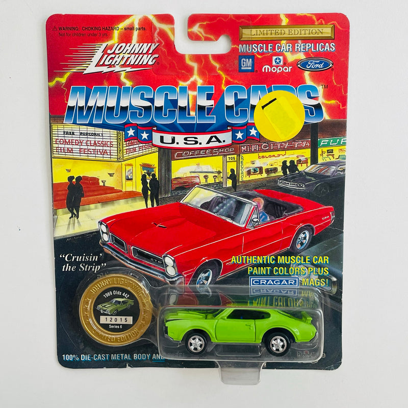 1994 Johnny Lightning Muscle Cars USA Limited Edition 1969 Olds 442 Oldsmobile verde con Moneda Coleccionista