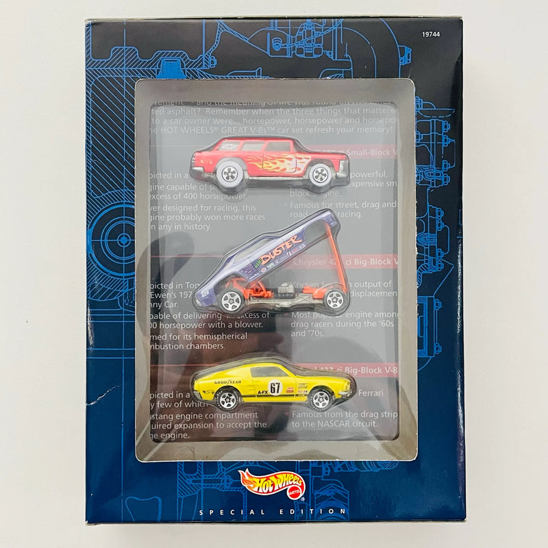 1998 Hot Wheels Target Special Edition Great V-8s 3 Pack Set de 3 - 55 Chevy Nomad, 1970 Plymouth Duster Tom Mongoose McEwen, 1967 Ford Mustang