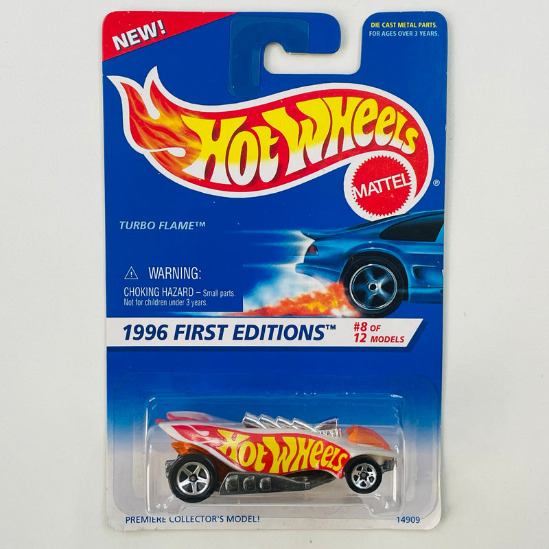 1996 Hot Wheels First Editions Turbo Flame blanco 5SP base Plata