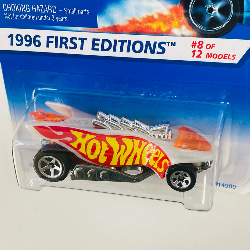 1996 Hot Wheels First Editions Turbo Flame blanco 5SP base Plata