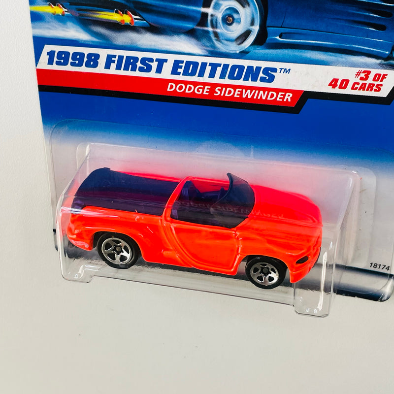 1998 Hot Wheels First Editions Dodge Sidewinder naranja fluorescente 5SP variante Tarjeta Auto Azul
