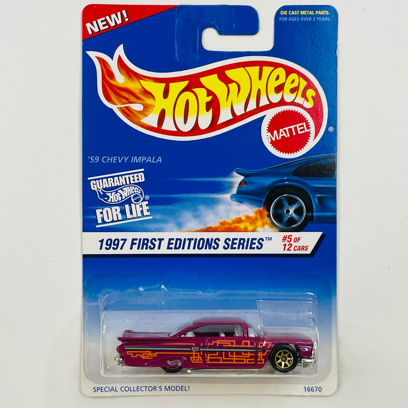 1997 Hot Wheels First Editions 59 Chevy Impala rosado 7SP