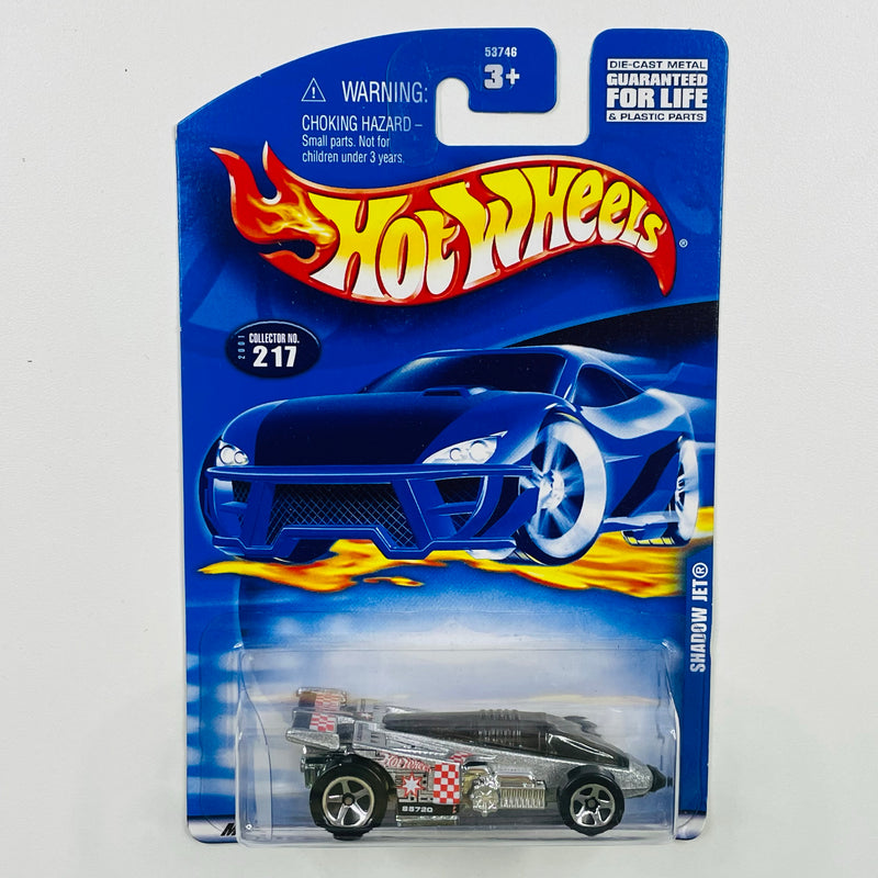 2001 Hot Wheels Shadow Jet 217 plata metálico 5SP base ZAMAC