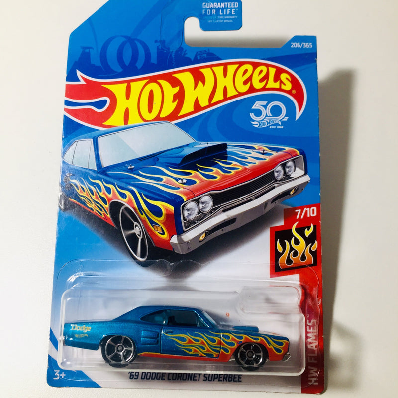 2018 Hot Wheels HW Flames 69 Dodge Coronet Superbee azul MC5