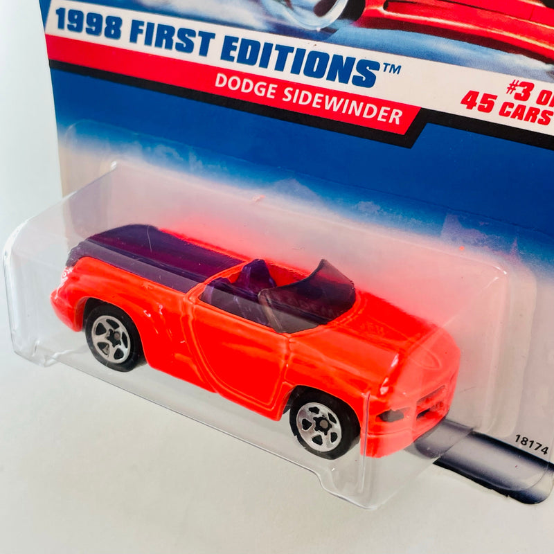 1998 Hot Wheels First Editions Dodge Sidewinder naranja fluorescente 5SP variante Tarjeta Auto Rojo