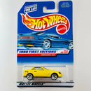 1998 Hot Wheels First Editions Mercedes Benz SLK amarillo 5DOT base ZAMAC