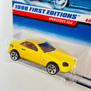 1998 Hot Wheels First Editions Mercedes Benz SLK amarillo 5DOT base ZAMAC