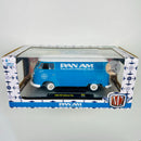 2021 M2 Machines 1:24 Pan Am 1960 VW Volkswagen Delivery Van R90 azul Llantas de Goma - Escala 1:24