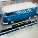 2021 M2 Machines 1:24 Pan Am 1960 VW Volkswagen Delivery Van R90 azul Llantas de Goma - Escala 1:24