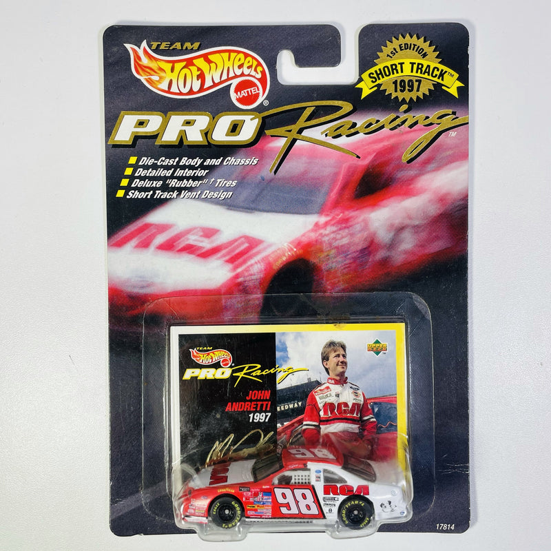 1997 Hot Wheels Pro Racing Premium 1st Edition Short Track John Andretti 98 RCA Ford Thunderbird blanco con rojo Llantas de Goma