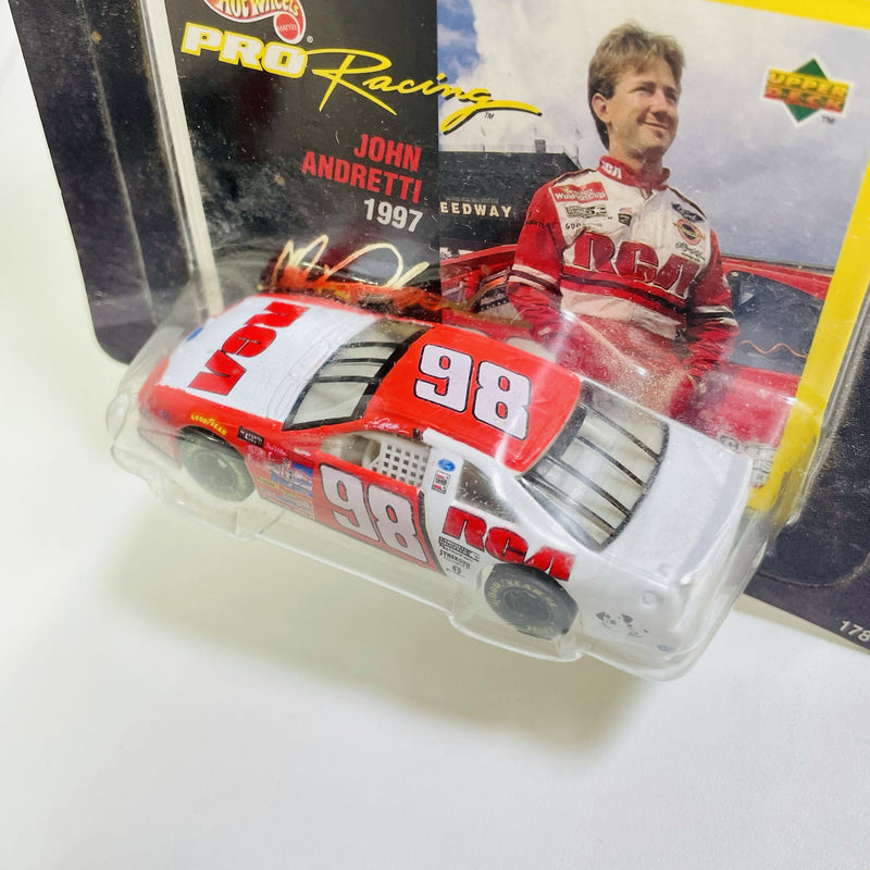 1997 Hot Wheels Pro Racing Premium 1st Edition Short Track John Andretti 98 RCA Ford Thunderbird blanco con rojo Llantas de Goma