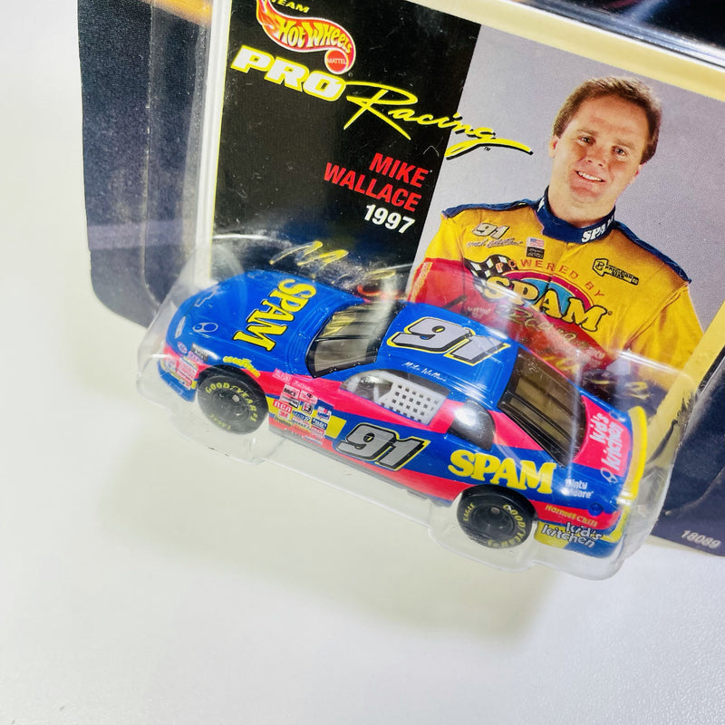 1997 Hot Wheels Pro Racing Premium 1st Edition Superspeedway Mike Wallace 91 Spam Chevrolet Monte Carlo azul Llantas de Goma