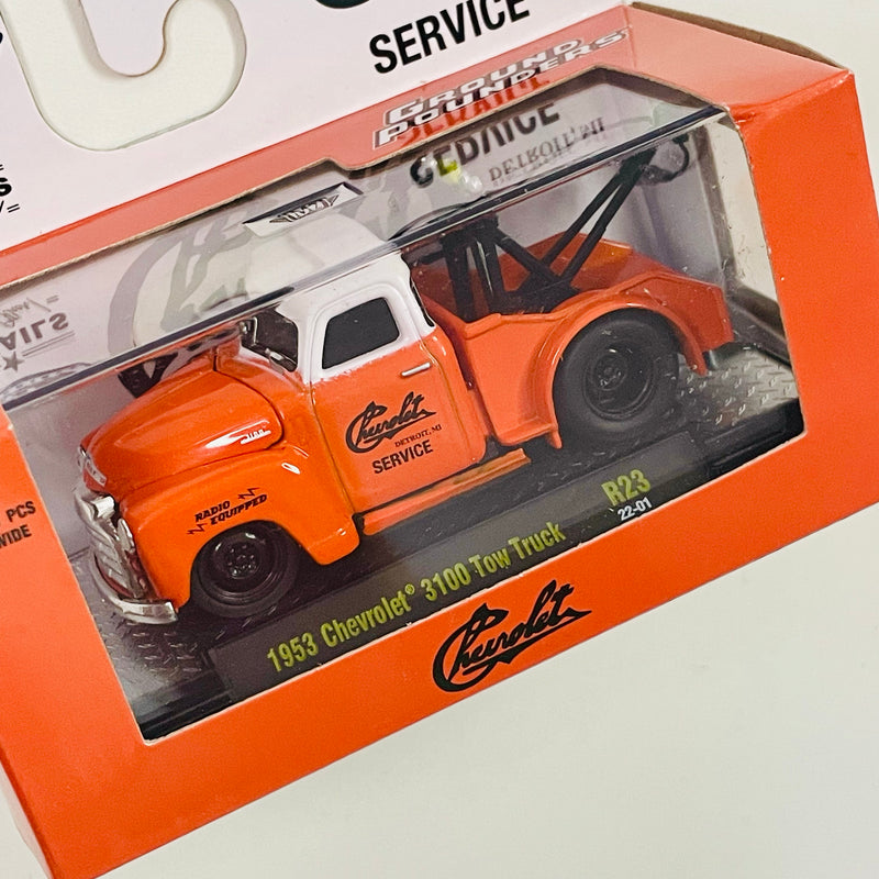 2022 M2 Machines Ground Pounders Limited Edition 1/9,000 1953 Chevrolet 3100 Tow Truck R23 naranja Llantas de Goma