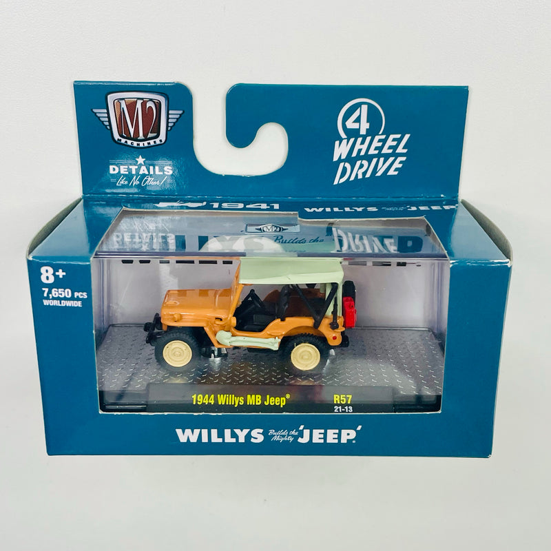 2021 M2 Machines Detroit Muscle Limited Edition 1/7,650 4 Wheel Drive 1944 Willys MB Jeep R57 naranja Llantas de Goma