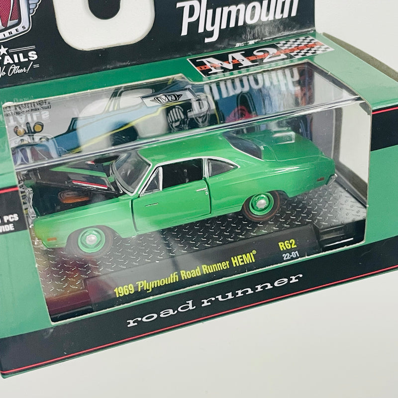 2022 M2 Machines Detroit Muscle Limited Edition 1/8,400 1969 Plymouth Road Runner HEMI R62 verde Llantas de Goma