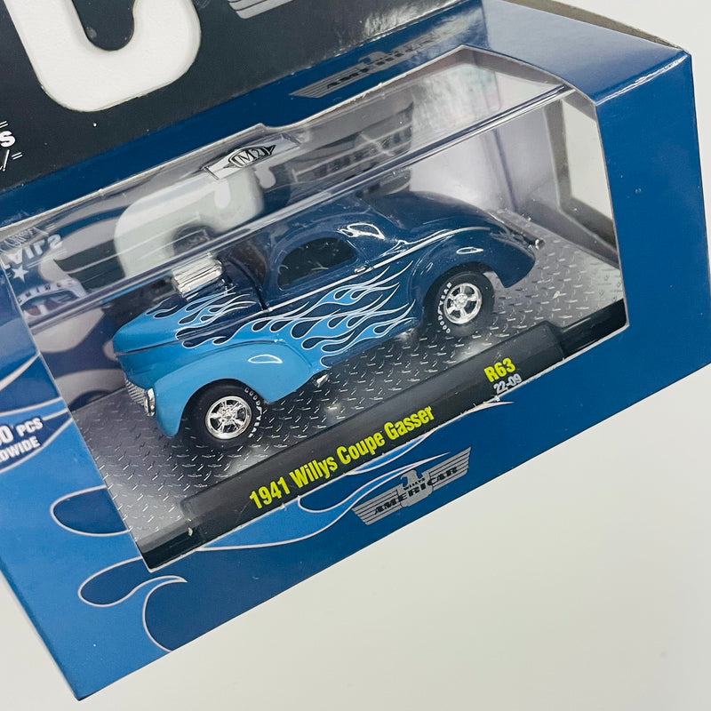 2022 M2 Machines Detroit Muscle Limited Edition 1/9,600 Willys Americar 1941 Willys Coupe Gasser R63 azul Llantas de Goma