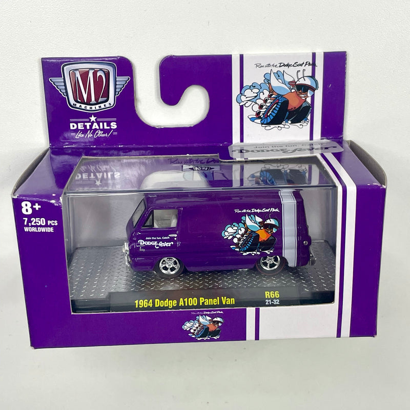 2021 M2 Machines Auto-Thentics Limited Edition 1/7,250 Dodge Fever 1964 Dodge A100 Panel Van R66 morado Llantas de Goma