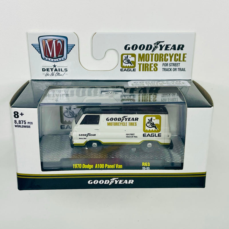 2020 M2 Machines Auto-Promos Limited Edition 1/8,875 1970 Dodge A100 Panel Van R63 blanco Llantas de Goma