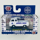 2022 M2 Machines Detroit Muscle Limited Edition 1/9,600 Pan Am 1965 Ford Econoline Truck R64 blanco Llantas de Goma
