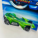 2006 Hot Wheels First Editions Preying Menace 018 verde metálico PR5 base ZAMAC