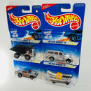 1996 Hot Wheels Silver Series II Colección Set de 4 - CAT Dump Truck, 40s Woodie Ford, 57 Chevy, Oscar Mayer Wienermobile