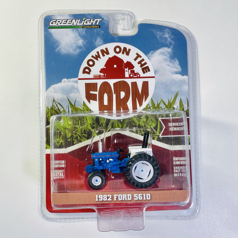 2018 Greenlight Down On The Farm Series 1 1982 Ford 5610 tractor azul con blanco Llantas de Goma