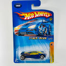 2005 Hot Wheels Track Aces Sling Shot 069 azul metálico 5SP base ZAMAC
