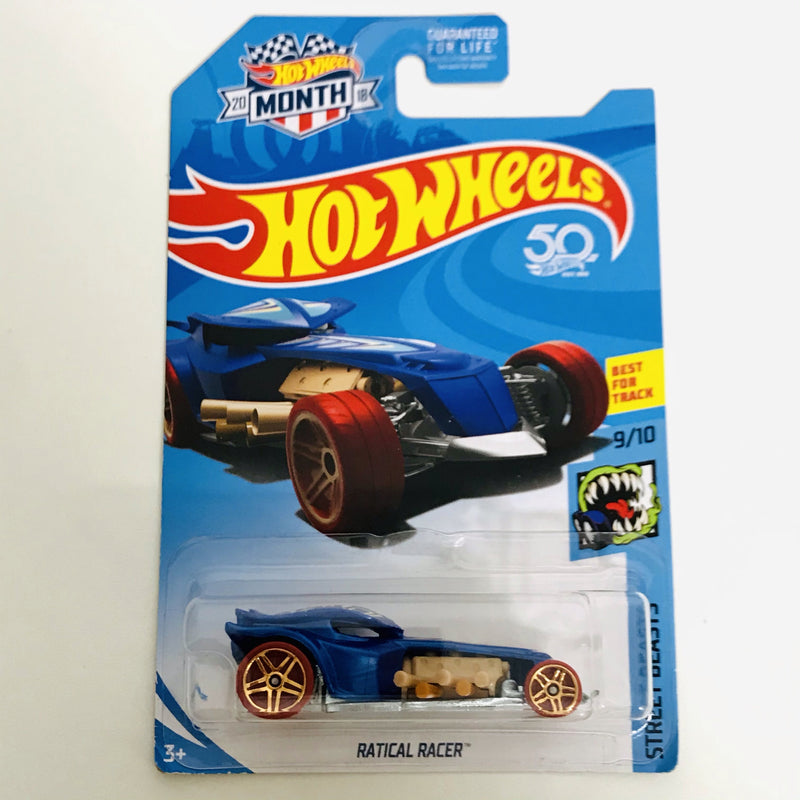 2018 Hot Wheels Treasure Hunt Street Beasts Ratical Racer azul PR5 base ZAMAC