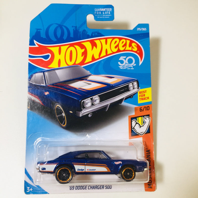 2018 Hot Wheels Muscle Mania 69 Dodge Charger 500 azul MC5