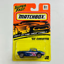 1996 Matchbox Super Fast 62 Corvette 32 azul metálico variante aros plata