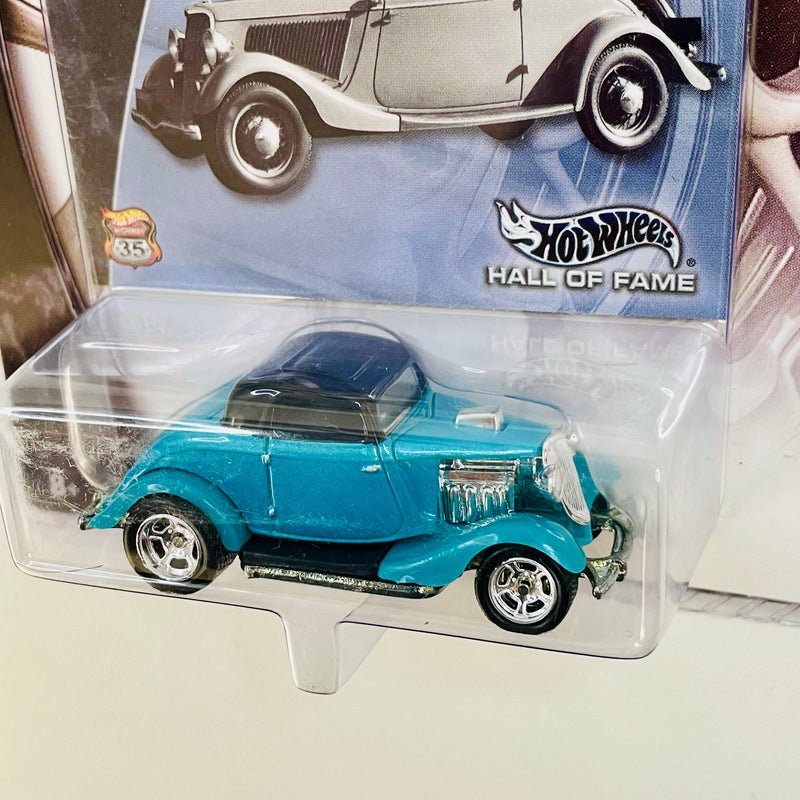 2003 Hot Wheels Hall of Fame Greatest Rides 1934 Three Window Ford Coupe 34 Ford 3 Window turquesa Llantas de Goma RR