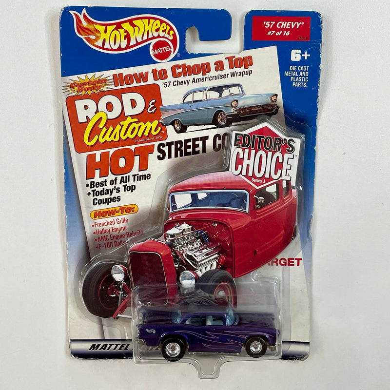 2000 Hot Wheels Editor's Choice Target Exclusive 57 Chevy morado Llantas de Goma RR base ZAMAC