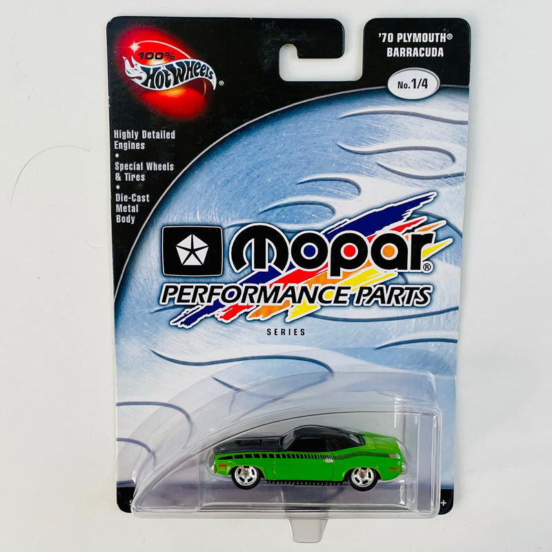 2003 Hot Wheels 100% Preferred Mopar Performance Parts 70 Plymouth Barracuda verde Llantas de Goma RR