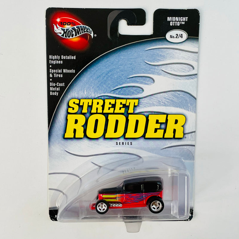 2003 Hot Wheels 100% Preferred Street Rodder Midnight Otto 1932 Ford Sedan rojo Llantas de Goma RR