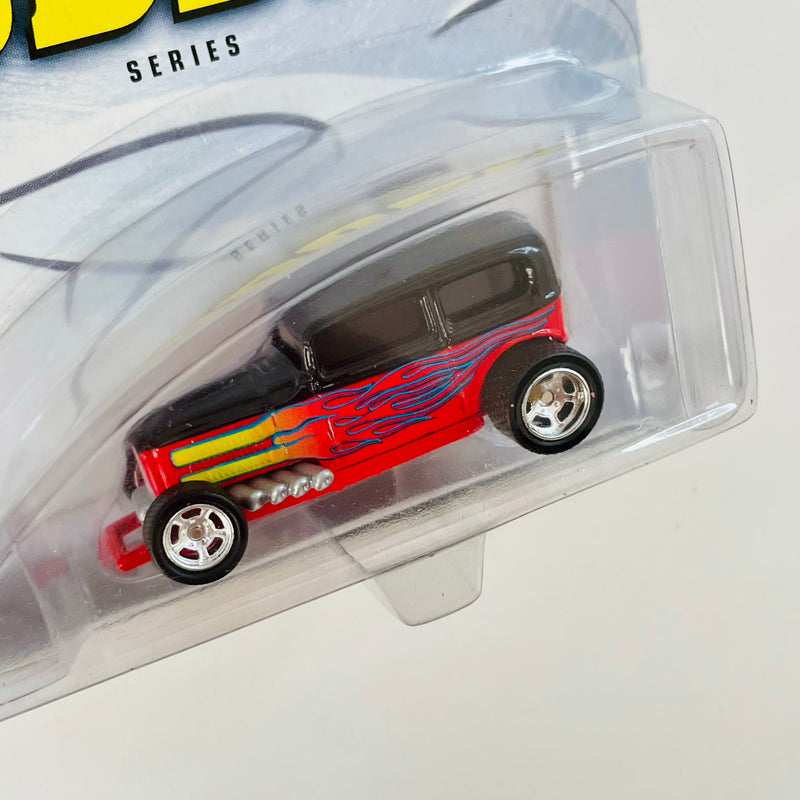 2003 Hot Wheels 100% Preferred Street Rodder Midnight Otto 1932 Ford Sedan rojo Llantas de Goma RR