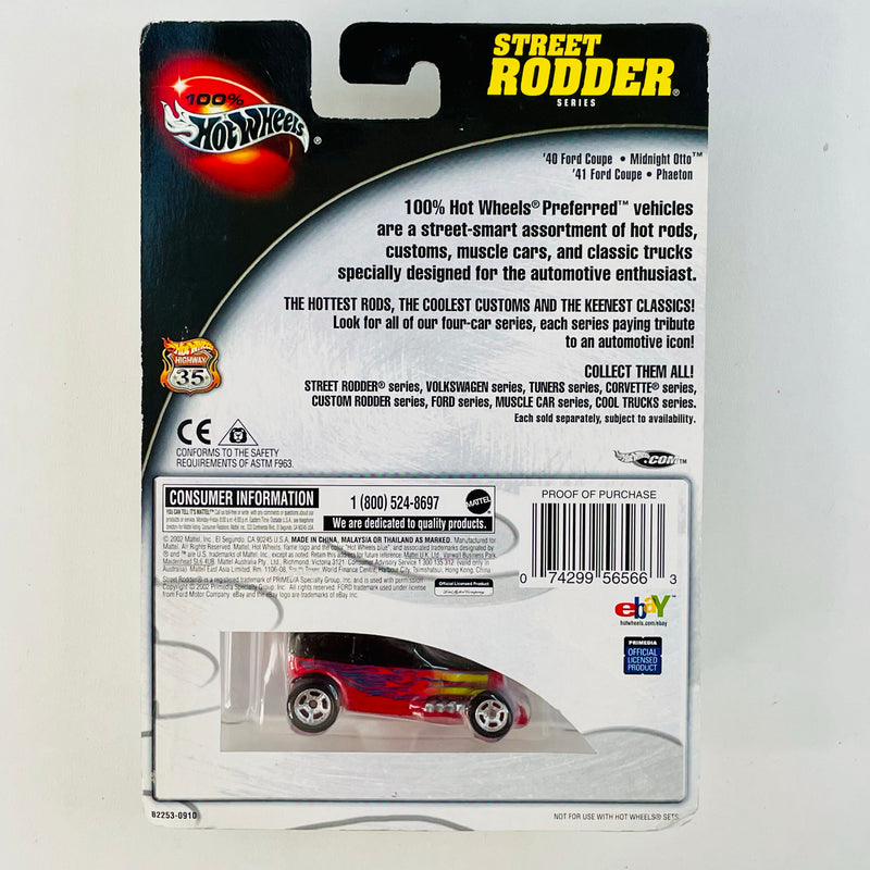 2003 Hot Wheels 100% Preferred Street Rodder Midnight Otto 1932 Ford Sedan rojo Llantas de Goma RR