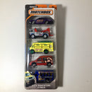 2015 Matchbox MBX City Adventure 5 Pack Set de 5 Ciudad - 2006 Ford Crown Victoria, Urban Tow Truck, Food Truck, Ford Transit Connect, GMC School Bus
