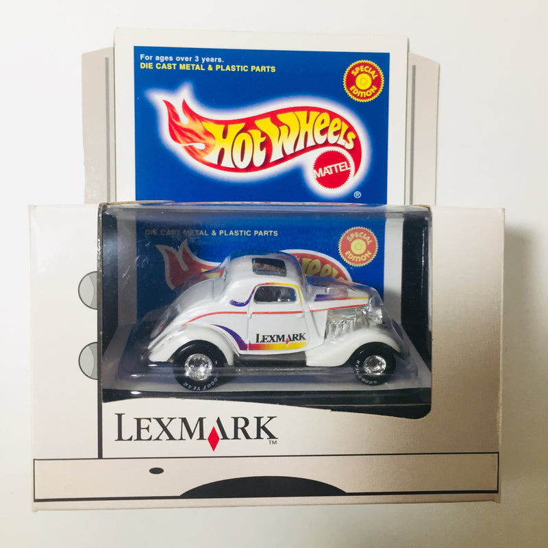 1999 Hot Wheels Limited Edition Lexmark 34 Ford 3-Window 1/25,000 blanco Llantas de Goma RR base ZAMAC