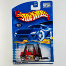 2001 Hot Wheels CAT Fork Lift 122 rojo 5SP base ZAMAC
