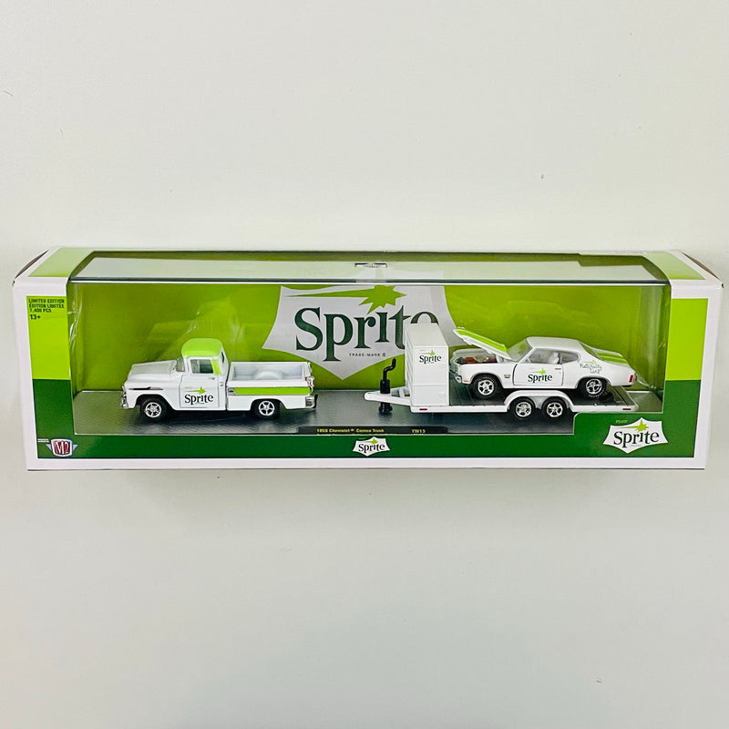 2021 M2 Machines Coca Cola Auto-Haulers Limited Edition 1/7,400 Sprite 1958 Chevrolet Cameo Truck y 1970 Chevrolet Chevelle SS 454 con Llantas de Goma