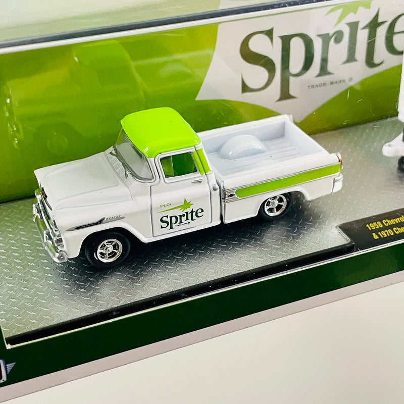 2021 M2 Machines Coca Cola Auto-Haulers Limited Edition 1/7,400 Sprite 1958 Chevrolet Cameo Truck y 1970 Chevrolet Chevelle SS 454 con Llantas de Goma