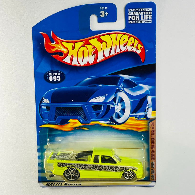 2001 Hot Wheels Skin Deep Chevy Pro Stock Truck amarillo fluorescente PR5